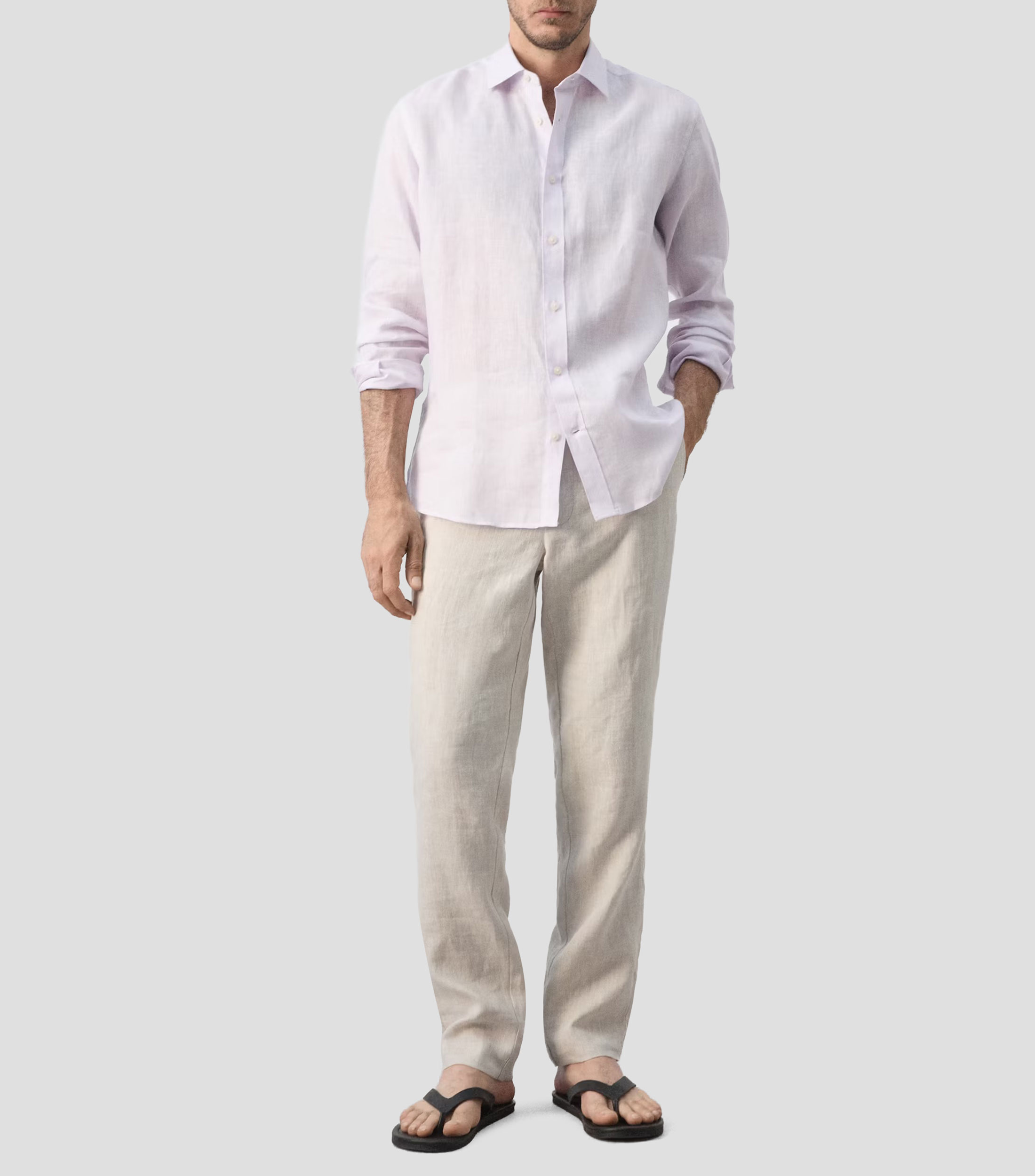 Camisa lisa de lino manga larga Hombre